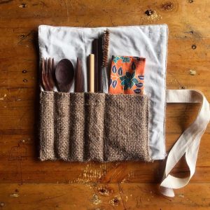 LESTARI Reusable Wooden Cutlery Set in Burlap Pouch